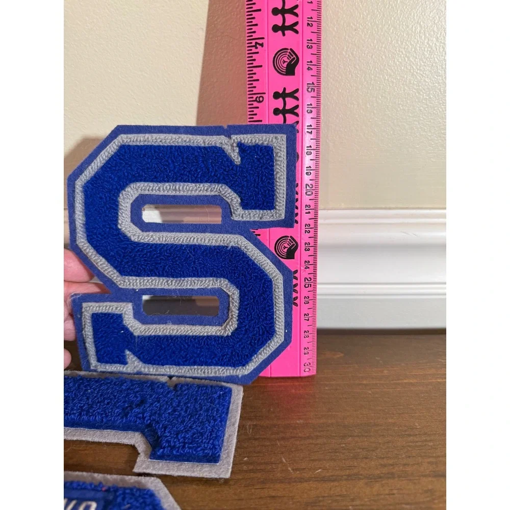 Vintage Chenille Varsity Letter S Band Patches Royal Blue Grey Lot of 2 6 Inch